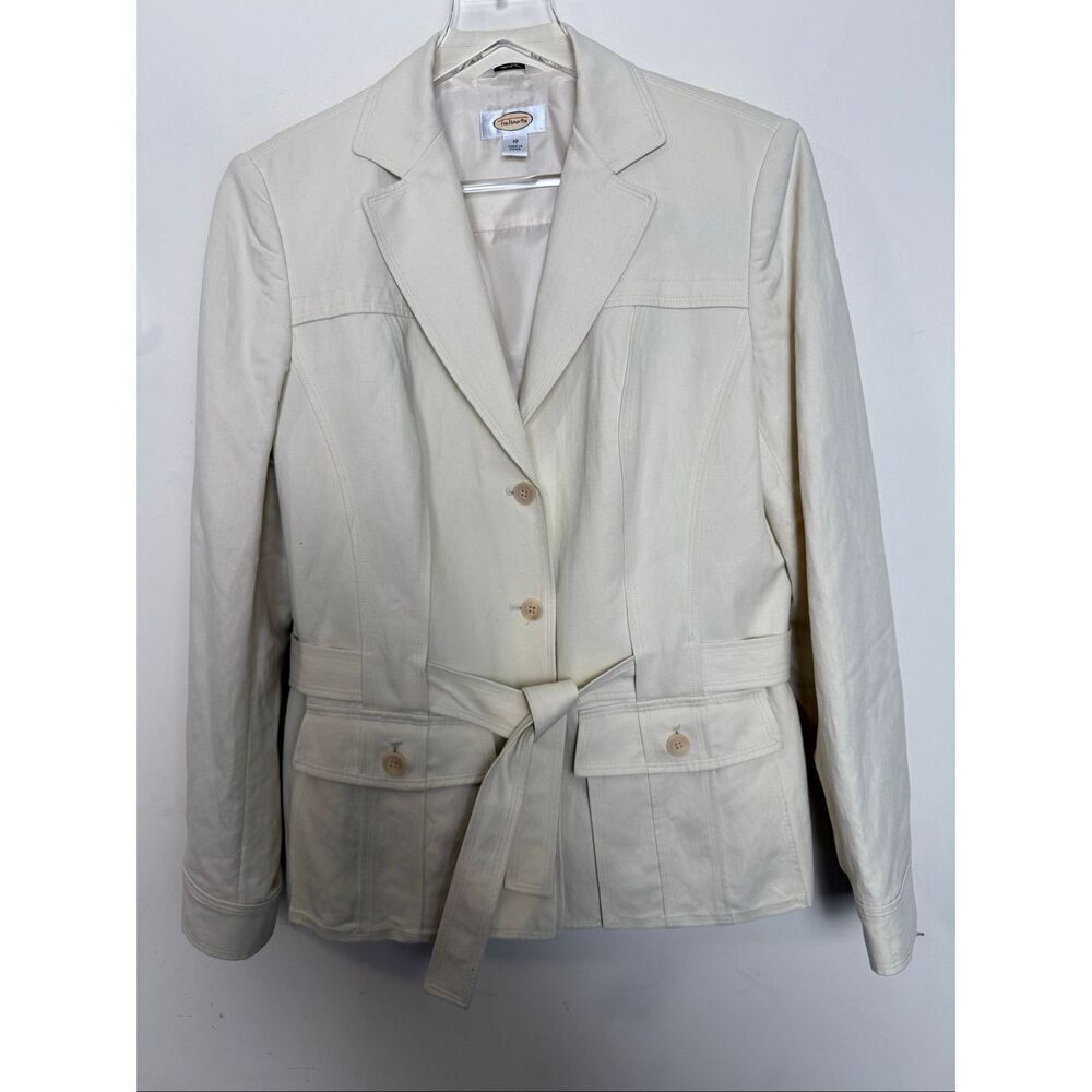 Talbots Women’s Ivory Italian Fabric Belted Safari Jacket Size 10 Linen Cotton B